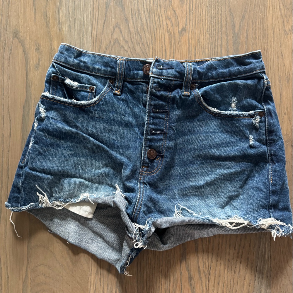 Abercrombie & Fitch Distressed Blue Denim Shorts